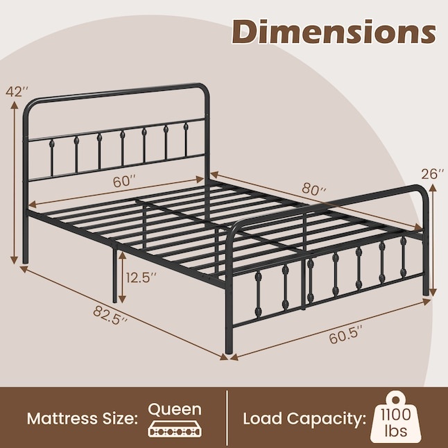 Black Metal Bed Frame with Headboard