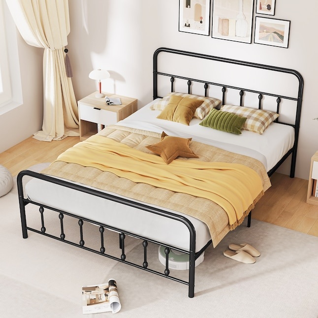 Black Metal Bed Frame with Headboard