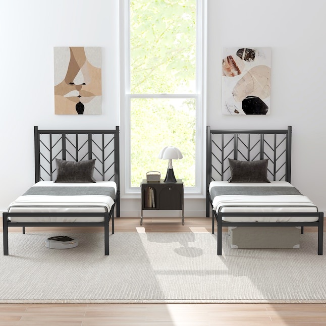 Black Metal Bed Frame with Headboard