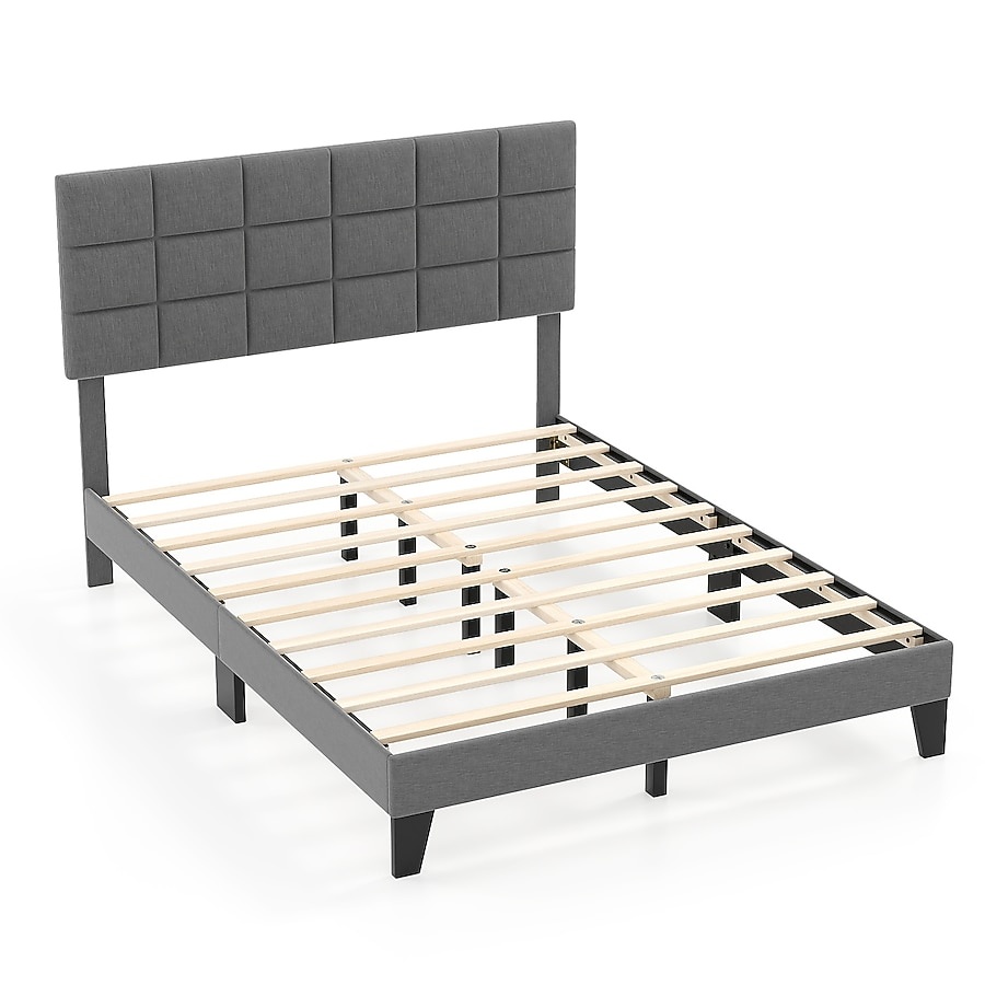 Gray Wood Tufted Bed Frame