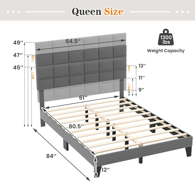 Gray Wood Tufted Bed Frame