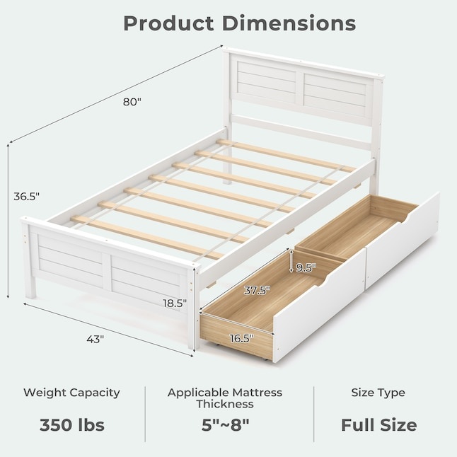 White Wood Bed Frame Storage with Headboard