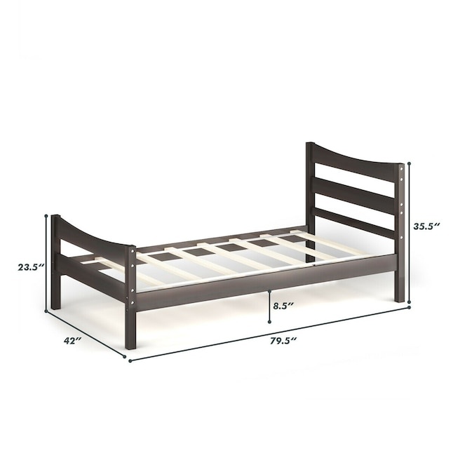 Dark Brown Wood Bed Frame with Headboard