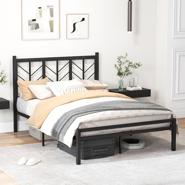 Full Black Metal Bed Frame with Headboard