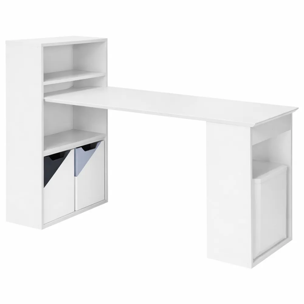 Table Informatique Moderne avec Étagères et Rangement, 121,5x51,5x120 cm, Blanche