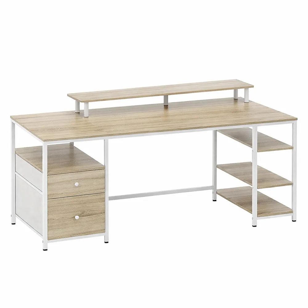 Table de Travail avec Éclairage LED, Ports USB et Étagères