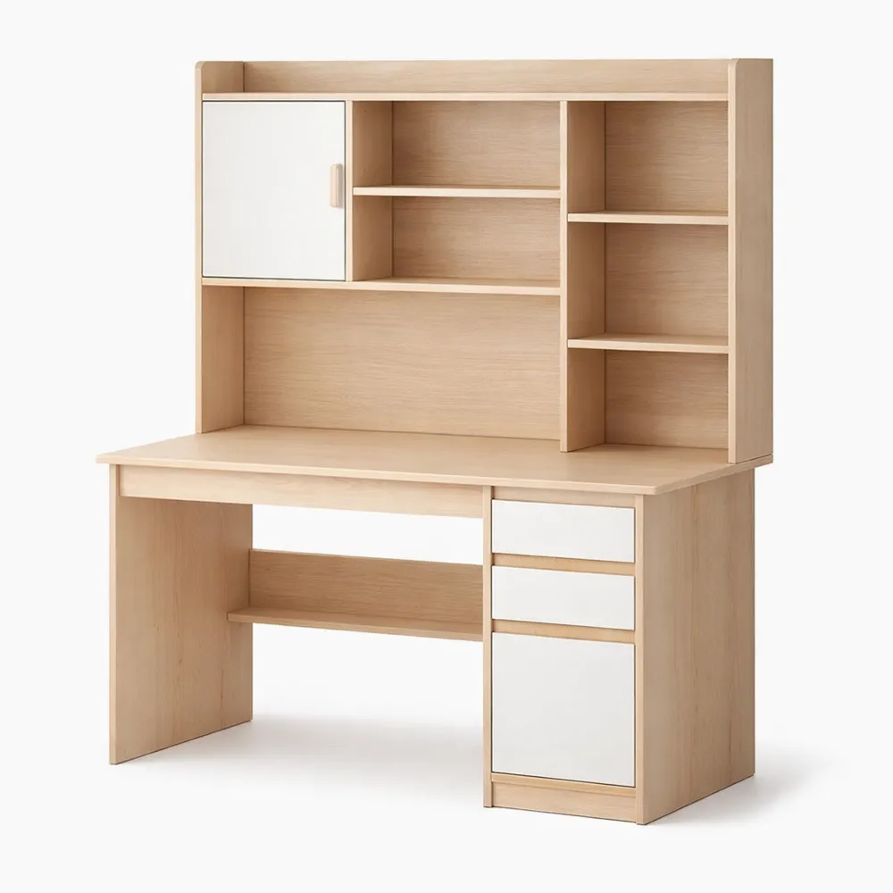 Bureau Moderne avec Étagère de Rangement en Bois et Tiroirs