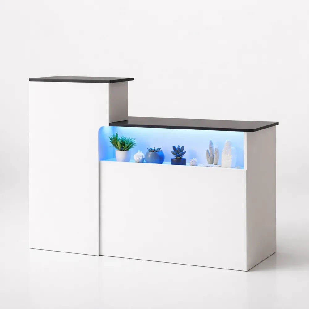 Comptoir d'accueil professionnel avec éclairage LED et rangement