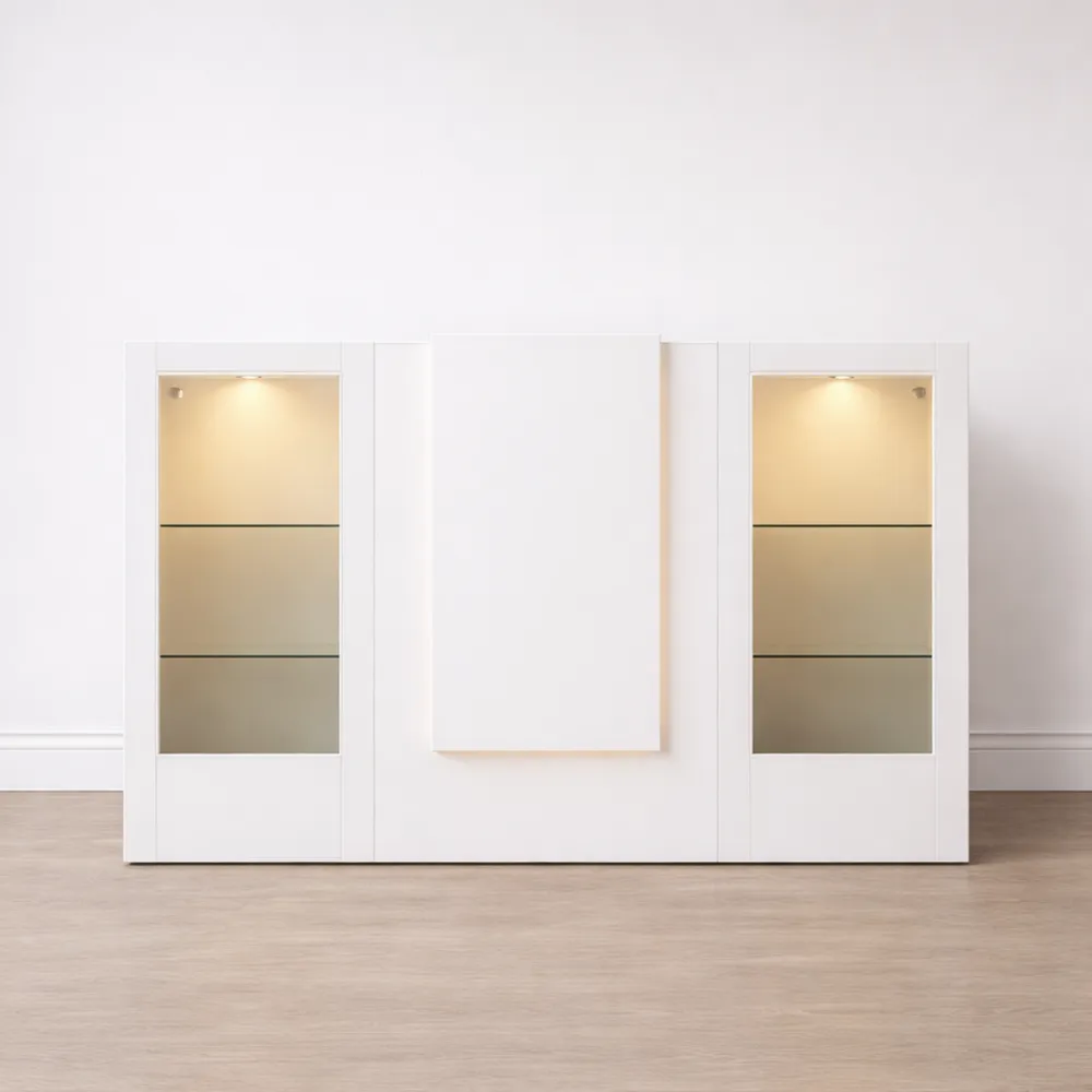 Comptoir de réception blanc avec éclairage LED et rangement intégré