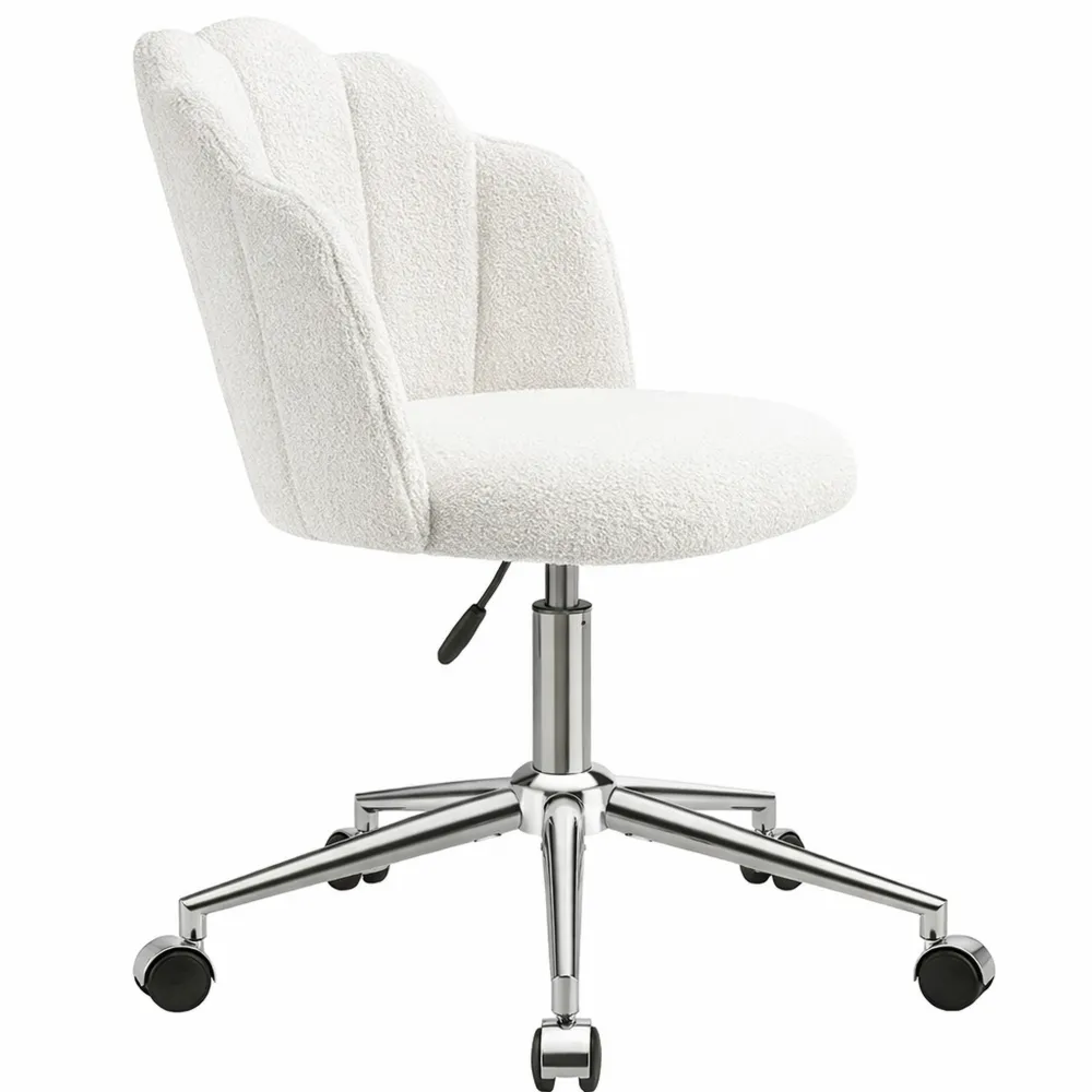 Chaise pivotante confortable pour chambre avec roulettes, montage facile, beige/blanc