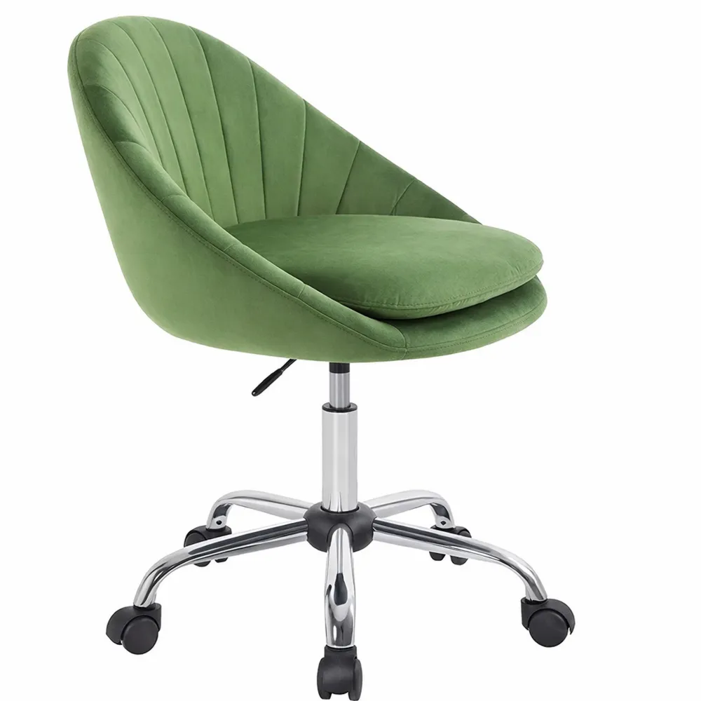 Chaise Ergonomique Pivotante en Velours Vert avec Siège Ajustable