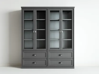 Estantería de madera con 4 puertas de vidrio y 4 cajones 180x45x200 cm - gris - vitrina de almacenamiento - diseño moderno-Luxeuplab