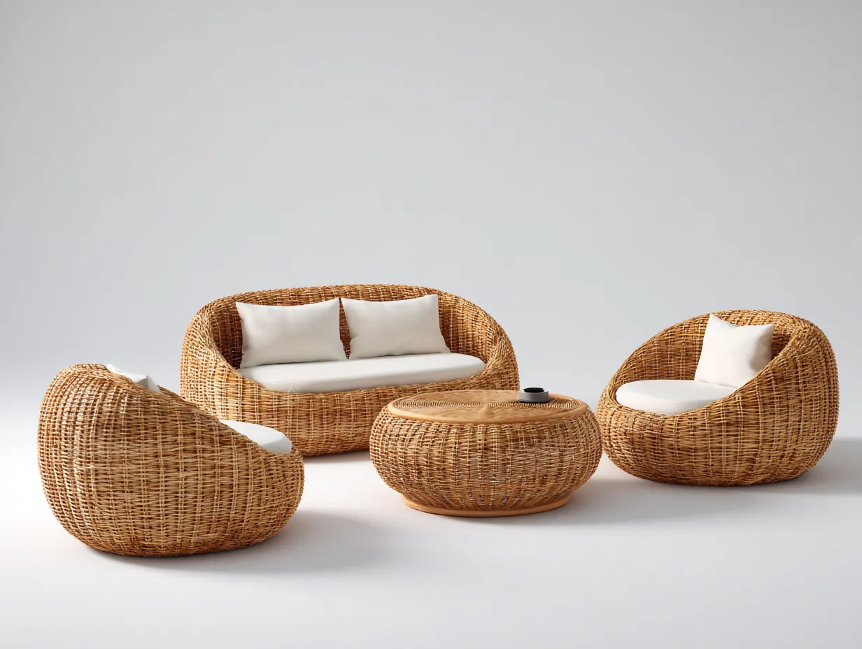 Sofás de jardín de ratán sintético 4 piezas 180x80x75 cm - cojines incluidos - marrón-beige - diseño natural moderno-Luxeuplab