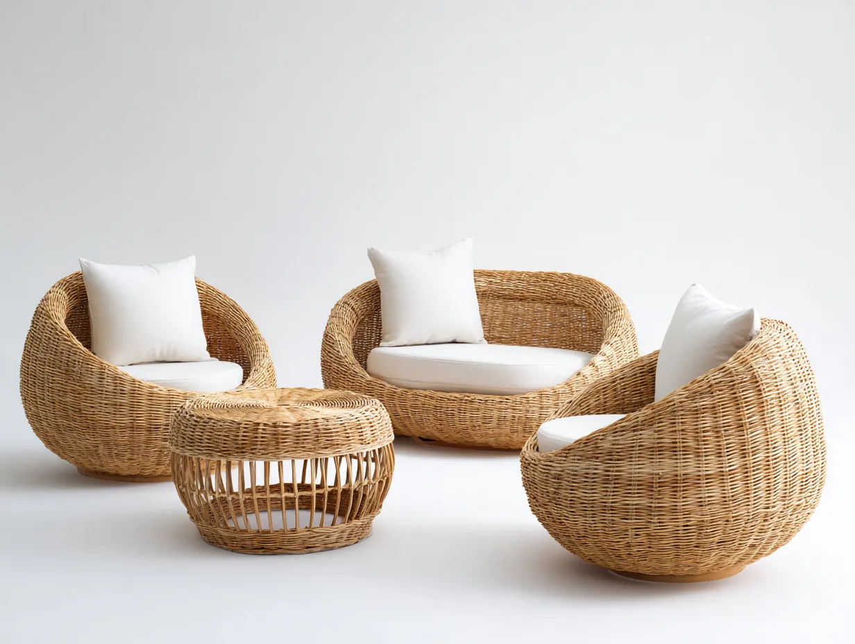 Conjunto de sofás de jardín de ratán con mesa 4 piezas 120x70x75 cm - natural-blanco - muebles de exterior - diseño moderno-Luxeuplab