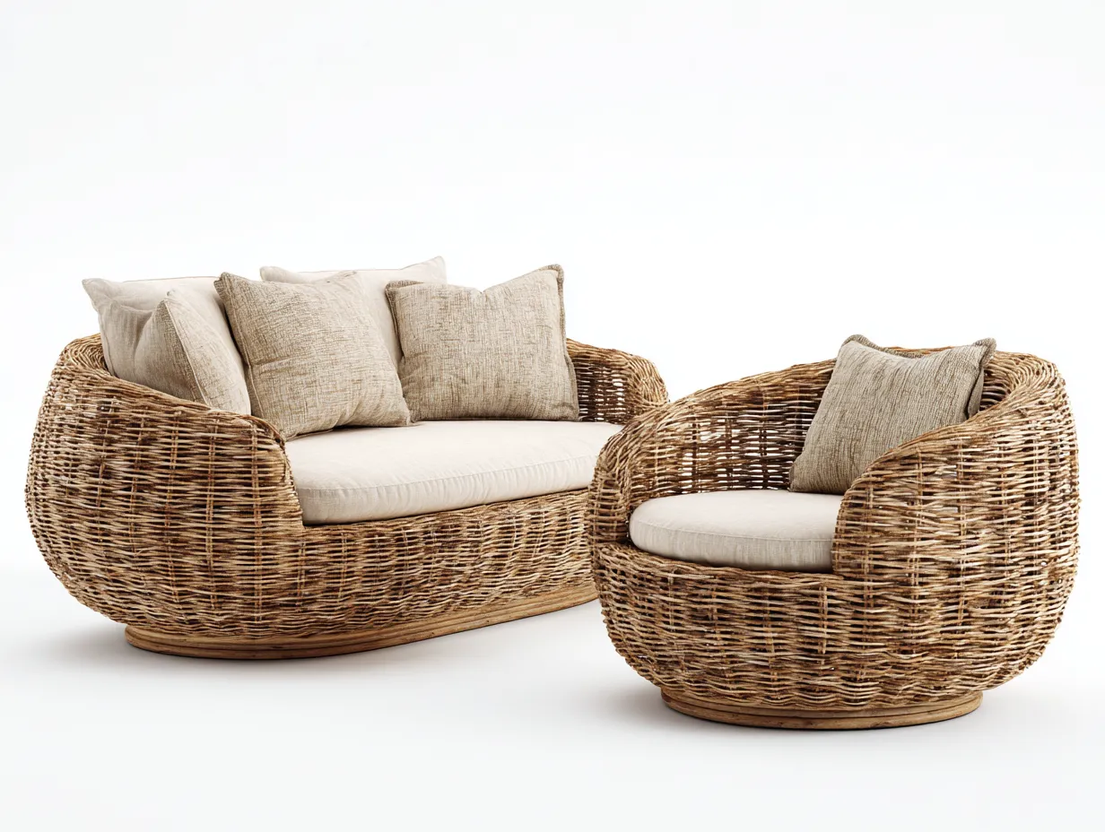 Sofás de jardín de ratán con cojines 2 plazas - sillón 180x85x80 cm - Madera natural - Estilo natural para exterior-Luxeuplab