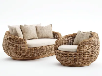 Sofás de jardín de ratán con cojines 2 plazas - sillón 180x85x80 cm - Madera natural - Estilo natural para exterior-Luxeuplab