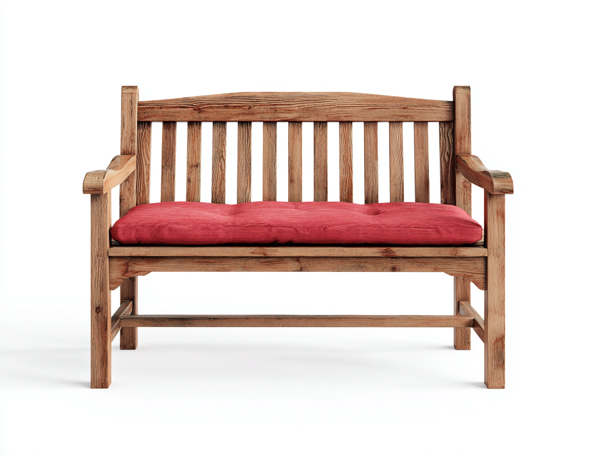 Bancos de jardín de madera con cojín 120x60x85 cm - estructura de madera maciza - rojo-marrón - estilo rústico natural-Luxeuplab