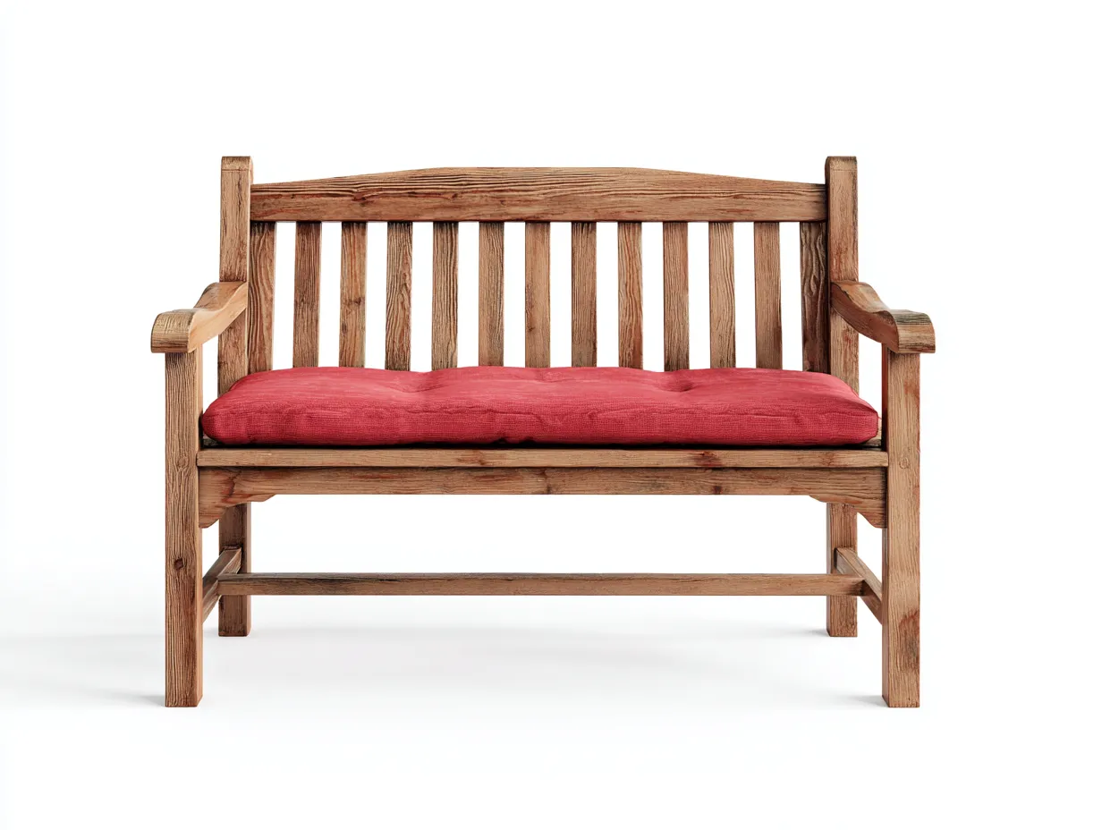 Bancos de jardín de madera con cojín 120x60x85 cm - estructura de madera maciza - rojo-marrón - estilo rústico natural-Luxeuplab