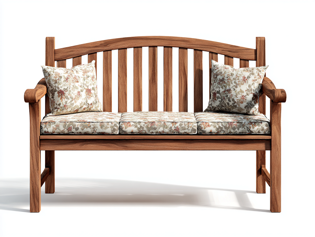 Banco de jardín de madera con cojines 155x58x92 cm - color natural - diseño clásico para exterior-Luxeuplab