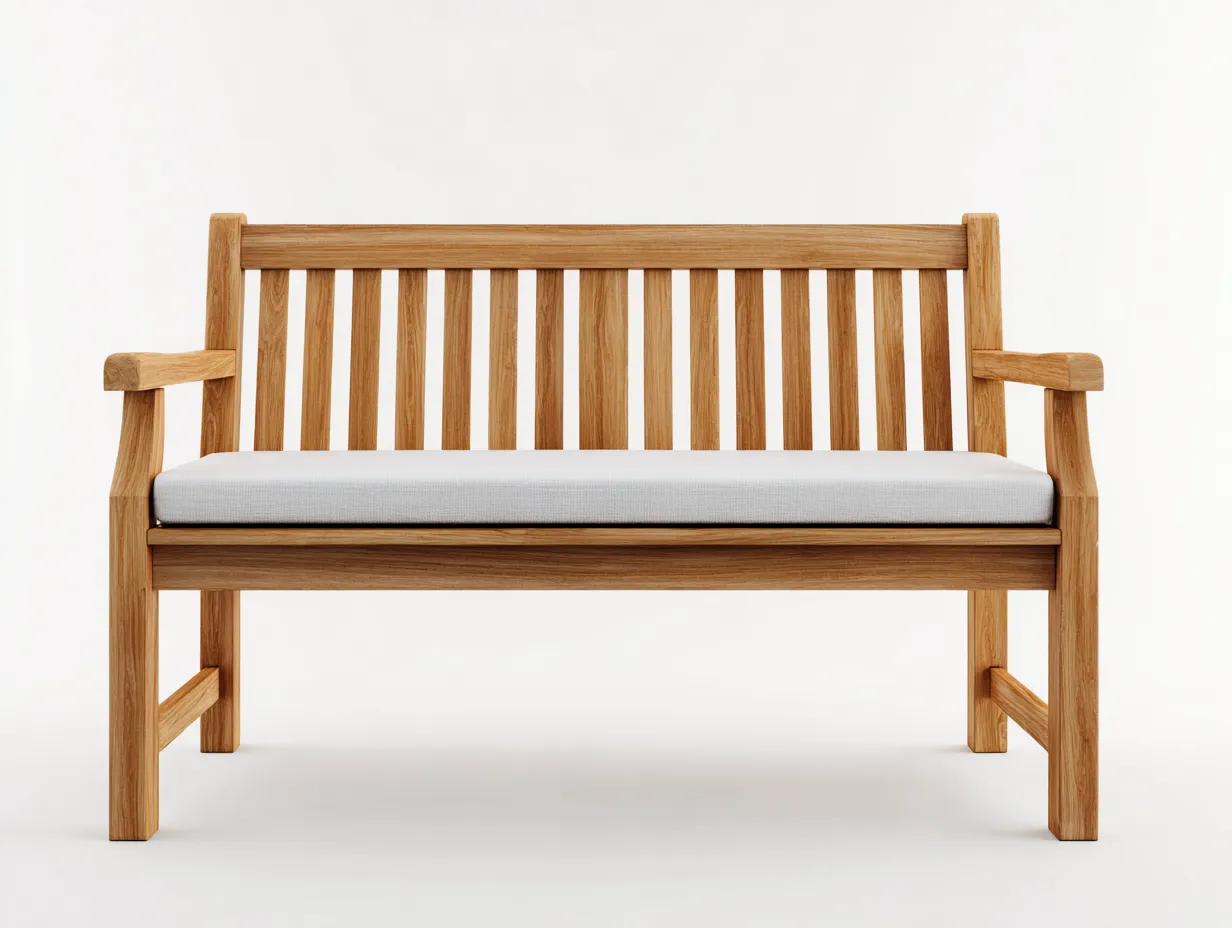 Bancos de jardín de madera con cojín 150x60x90 cm - Madera natural - Estilo clásico para exterior-Luxeuplab