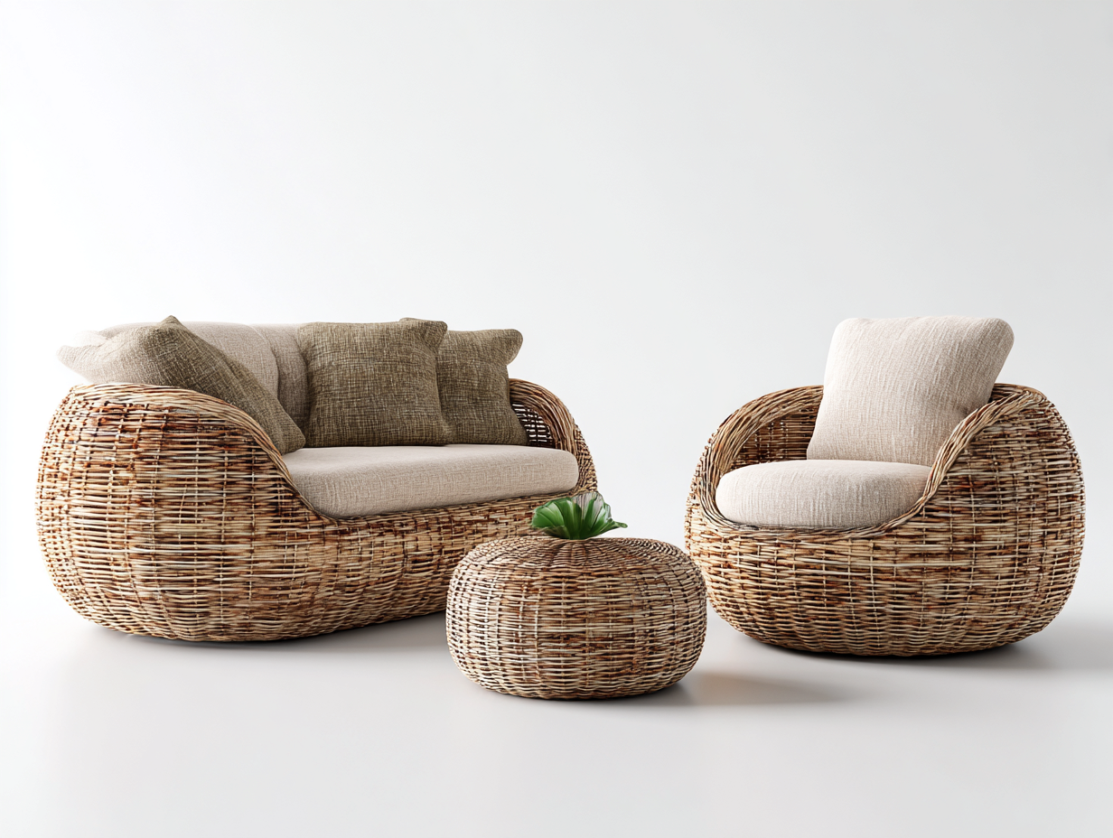 Sofás de jardín de ratán con mesa baja conjunto 3 piezas 130x75x78 cm - marrón - diseño natural para exterior-Luxeuplab