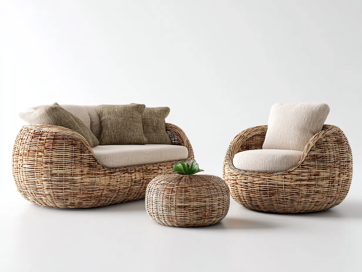 Sofás de jardín de ratán con mesa baja conjunto 3 piezas 130x75x78 cm - marrón - diseño natural para exterior-Luxeuplab