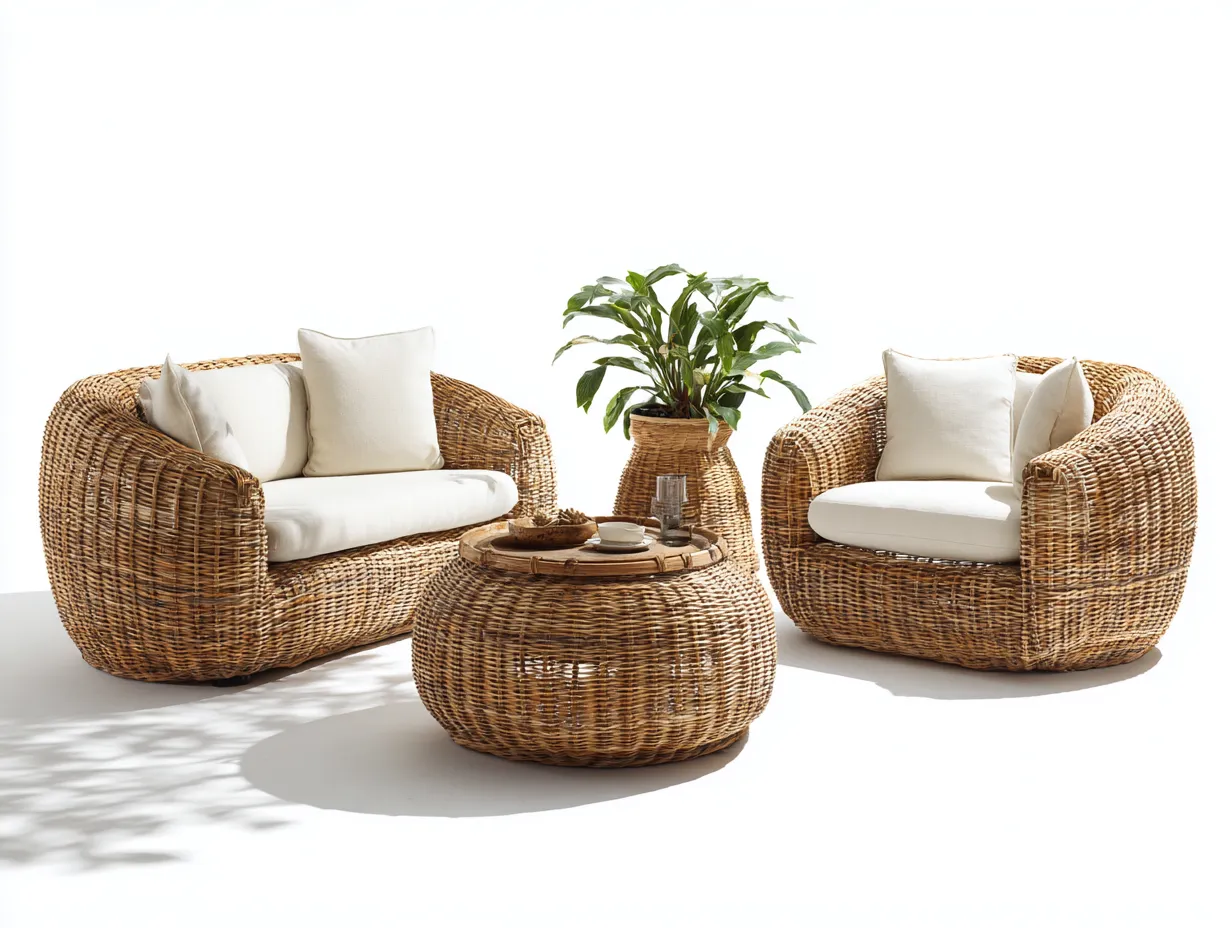 Conjunto de sofás de jardín ratán sintético 140x75x75 cm marrón estilo natural exterior-Luxeuplab