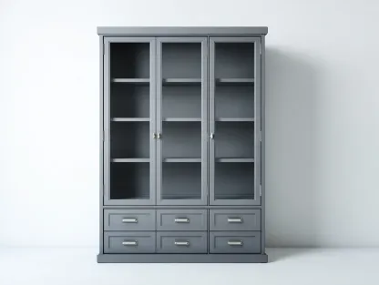 Estanterías con 3 puertas de vidrio y 6 cajones 140x40x200 cm - Gris - Estilo moderno para salón-Luxeuplab