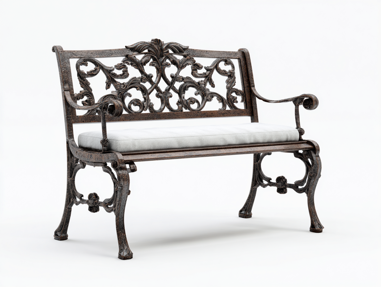 Banco de jardín hierro fundido 120x60x85 cm marrón estilo clásico asiento exterior-Luxeuplab