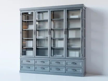 Estanterías con puertas de vidrio y cajones 200x45x210 cm - estructura de madera - gris - diseño clásico funcional-Luxeuplab