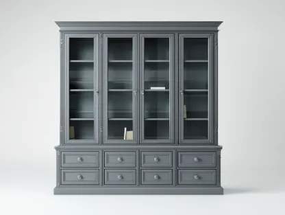 Estanterías con puertas de vidrio y cajones 200x45x210 cm - estructura de madera - gris - diseño clásico elegante-Luxeuplab