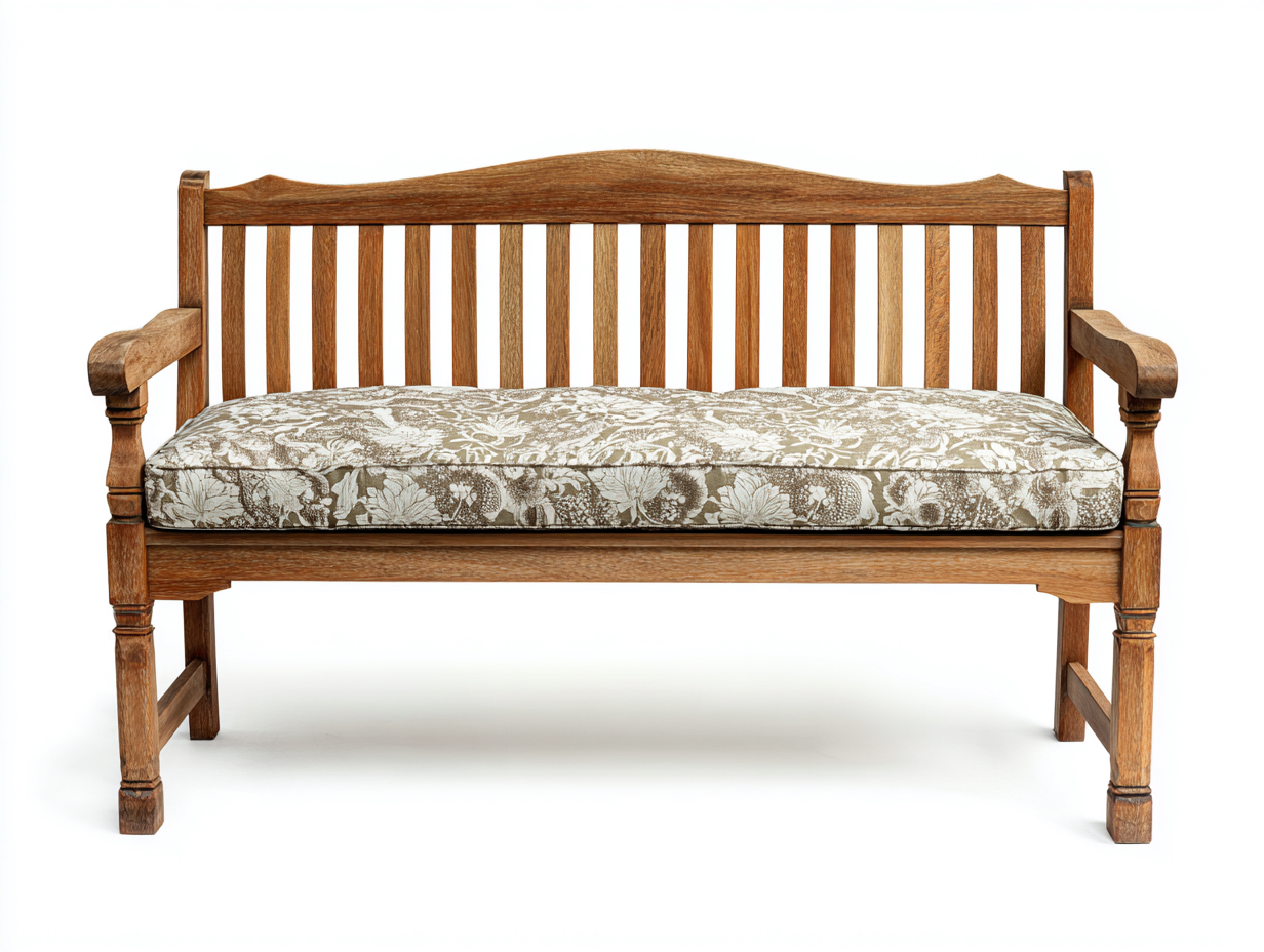 Banco de jardín de madera con asiento acolchado 130x60x90 cm - marrón-beige - banco exterior - diseño clásico-Luxeuplab