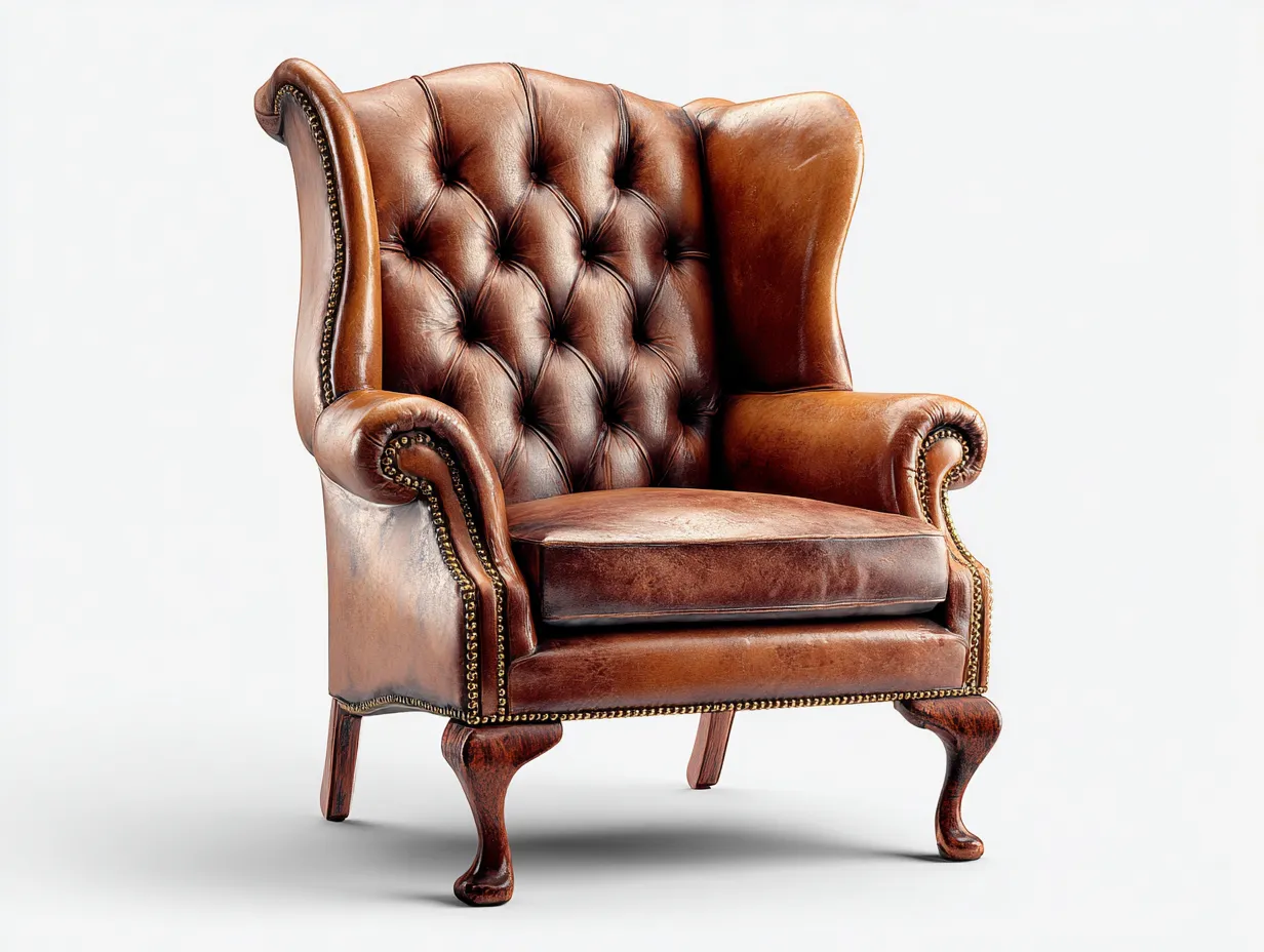 Ohrensessel-Leder-Holz-88 x 92 x 113 cm-Hellbraun-Vintage Chesterfield Stil-Bamboogetlab