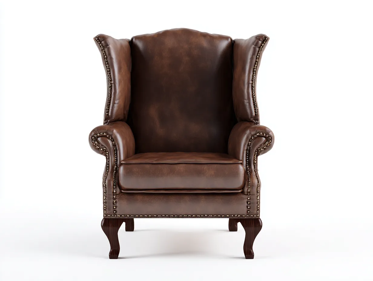 Ohrensessel-Leder-Holz-87 x 93 x 110 cm-Braun-Klassischer Vintage Stil-Bamboogetlab