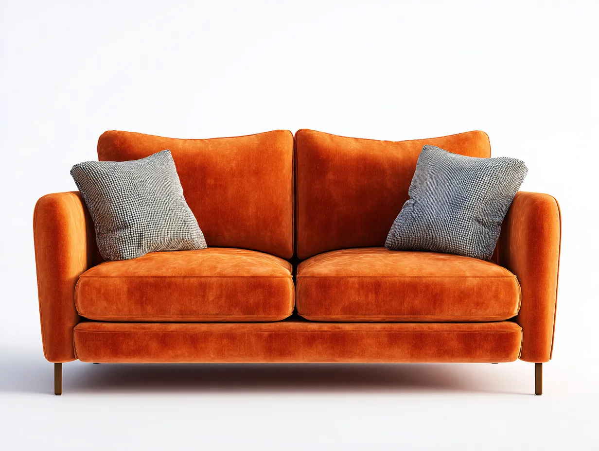 Zweisitzer Sofa-Samt-Metall-Holz-178x90x86 cm-Orange-Moderner Stil-Bamboogetlab