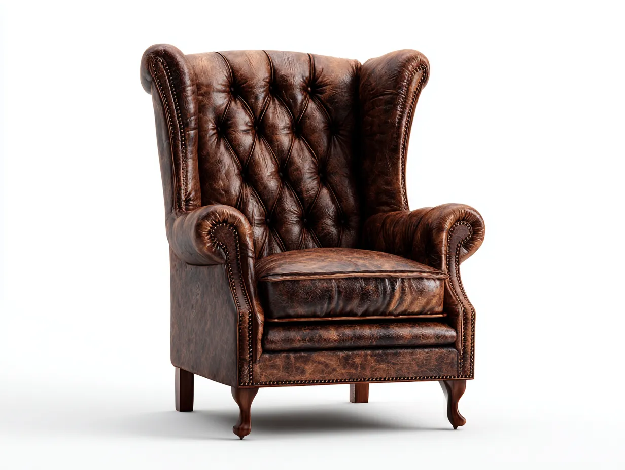 Ohrensessel-Leder-Holz-90 x 96 x 118 cm-Dunkelbraun-Vintage Chesterfield Stil-Bamboogetlab