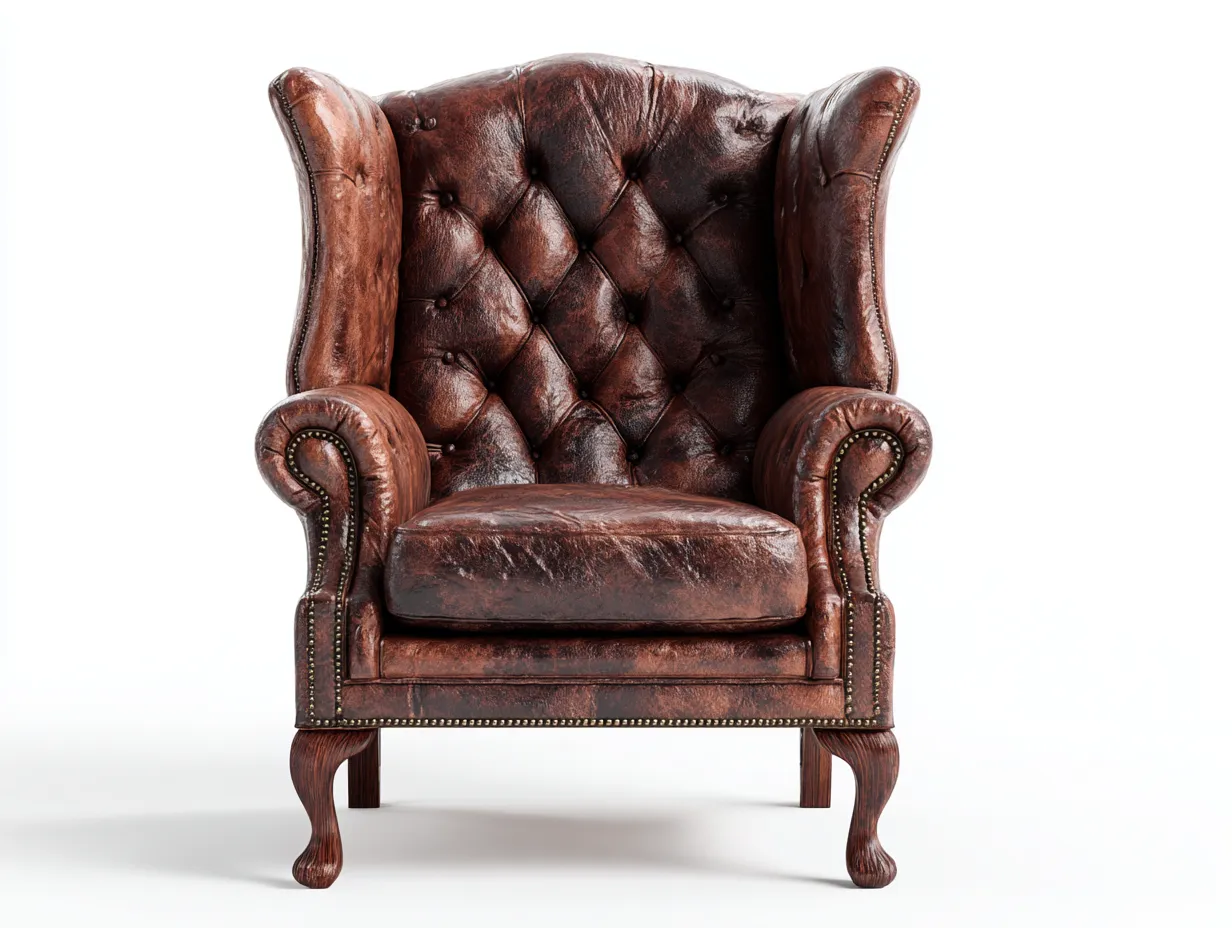 Ohrensessel-Leder-Holz-89 x 95 x 117 cm-Braun-Klassischer Chesterfield Stil-Bamboogetlab