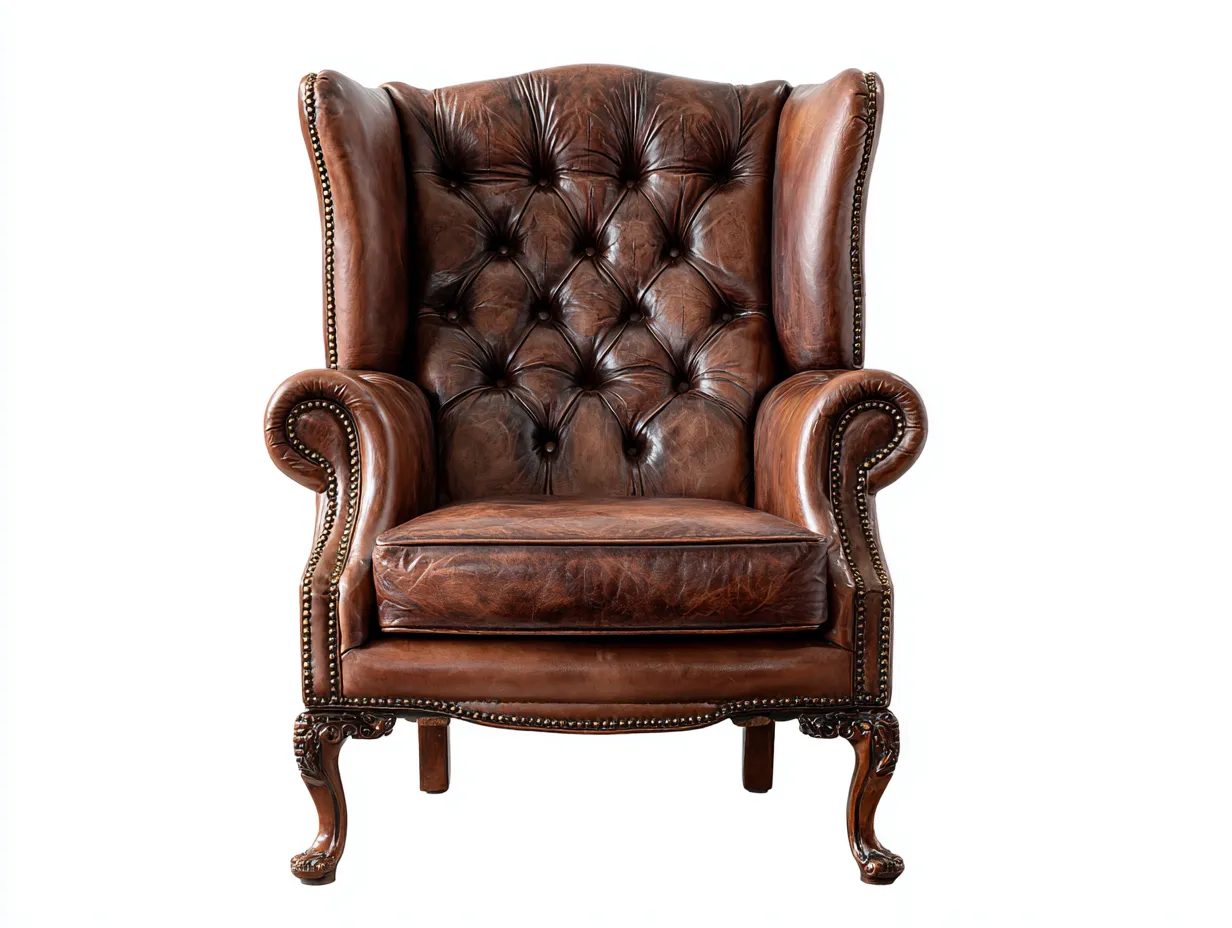 Ohrensessel-Leder-Holz-86 x 92 x 114 cm-Braun-Klassischer Chesterfield Stil-Bamboogetlab