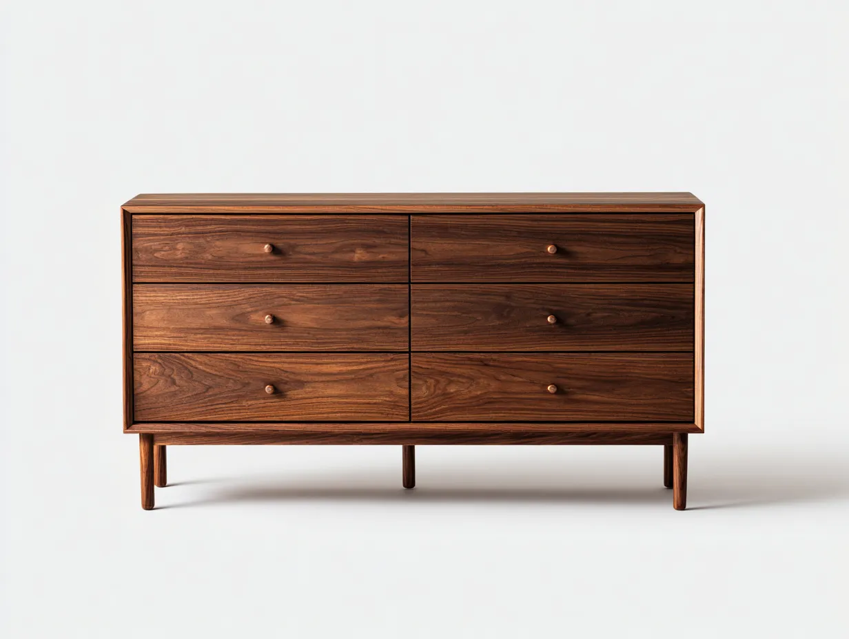 Kommode mit Schubladen-Holz-128 x 44 x 80 cm-Walnussbraun-Mid-Century Stil-Bamboogetlab