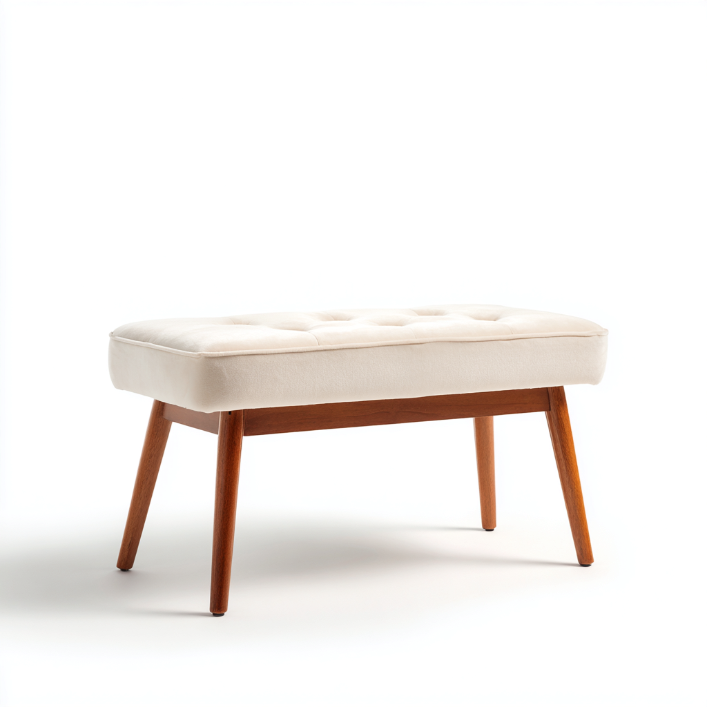 Panca da ingresso - velluto-legno - 112x37x44 cm - avorio - stile elegante-Nestgetly