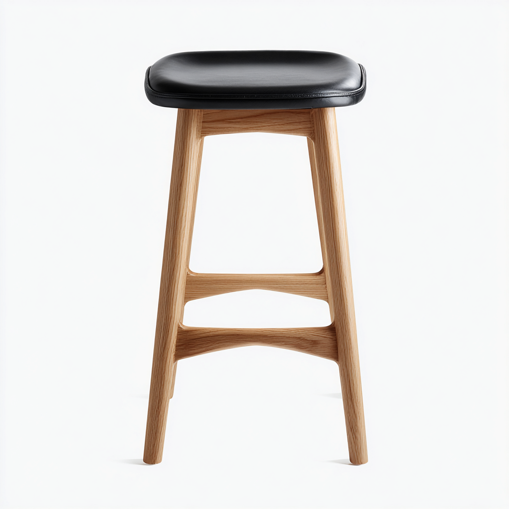 Sgabello da bar-pelle-legno-42x40x75 cm-nero-naturale-minimalista-Nestgetly