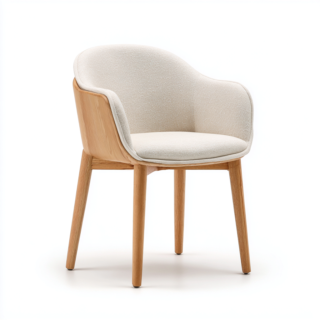 Poltrona-Legno-Tessuto-60x57x79 cm-Beige-Design moderno-Nestgetly