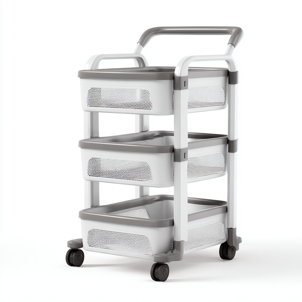 Carrello da cucina - plastica-metallo - 47x32x88 cm - bianco-grigio - stile moderno-Nestgetly