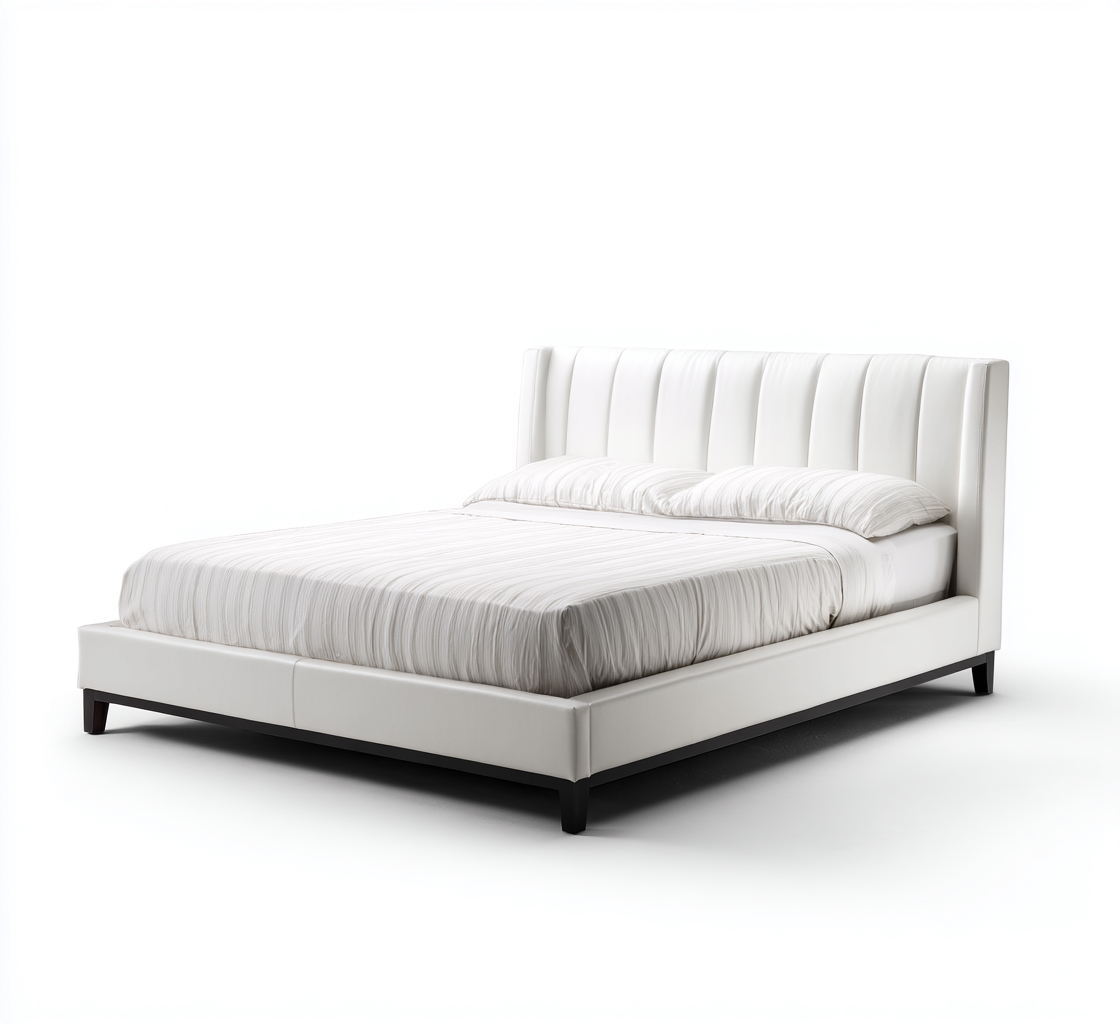 Letto matrimoniale-pelle sintetica-214x180x115 cm-bianco-design contemporaneo-Nestgetly
