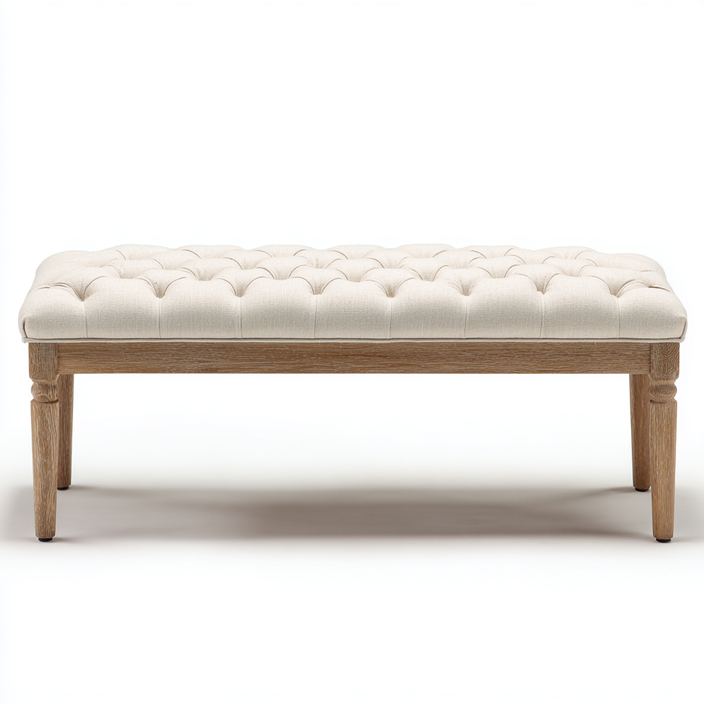 Panca da ingresso - tessuto-legno - 130x43x47 cm - beige-naturale - stile classico-Nestgetly