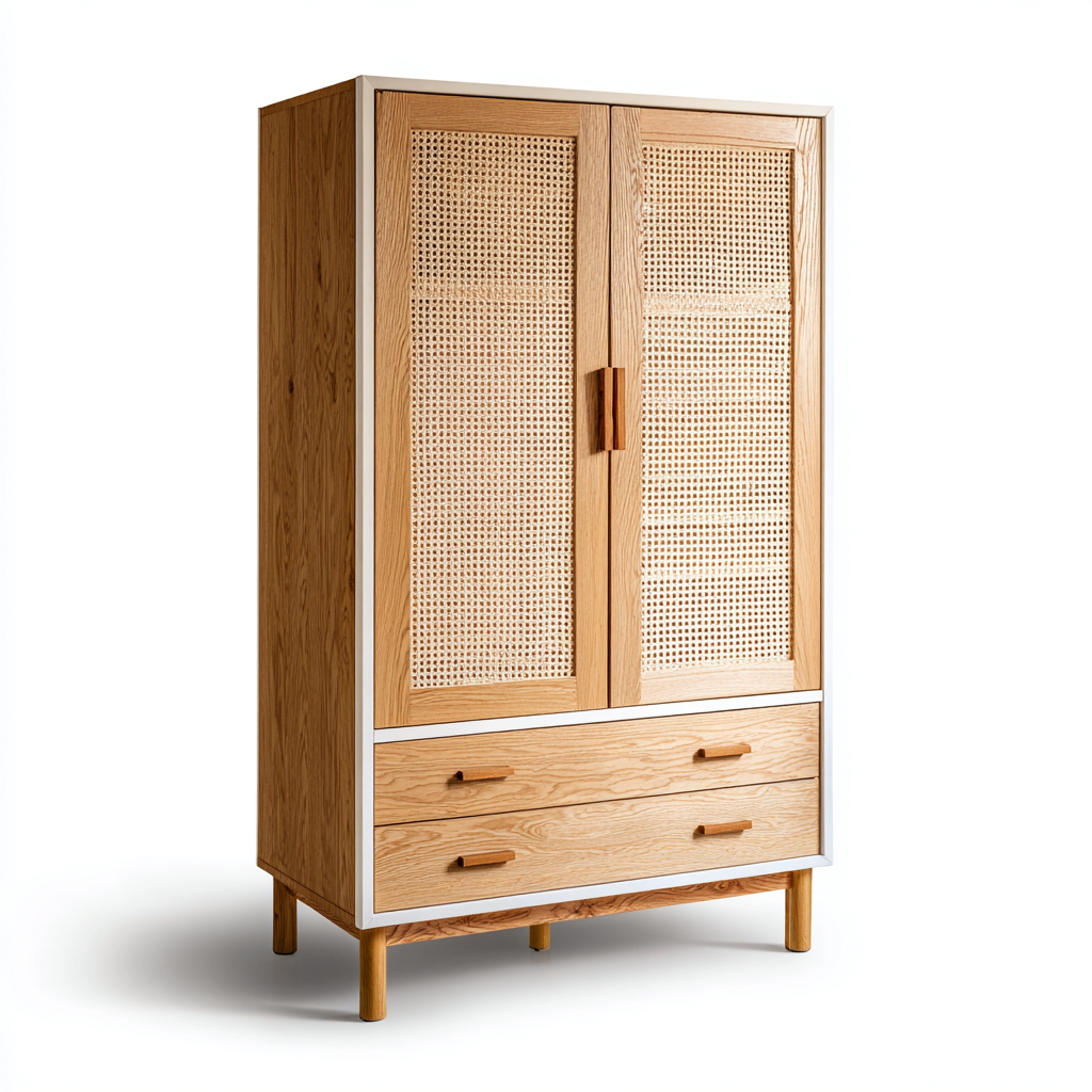 Armadio-legno-rattan-110x55x185 cm-naturale-scandinavo-Nestgetly