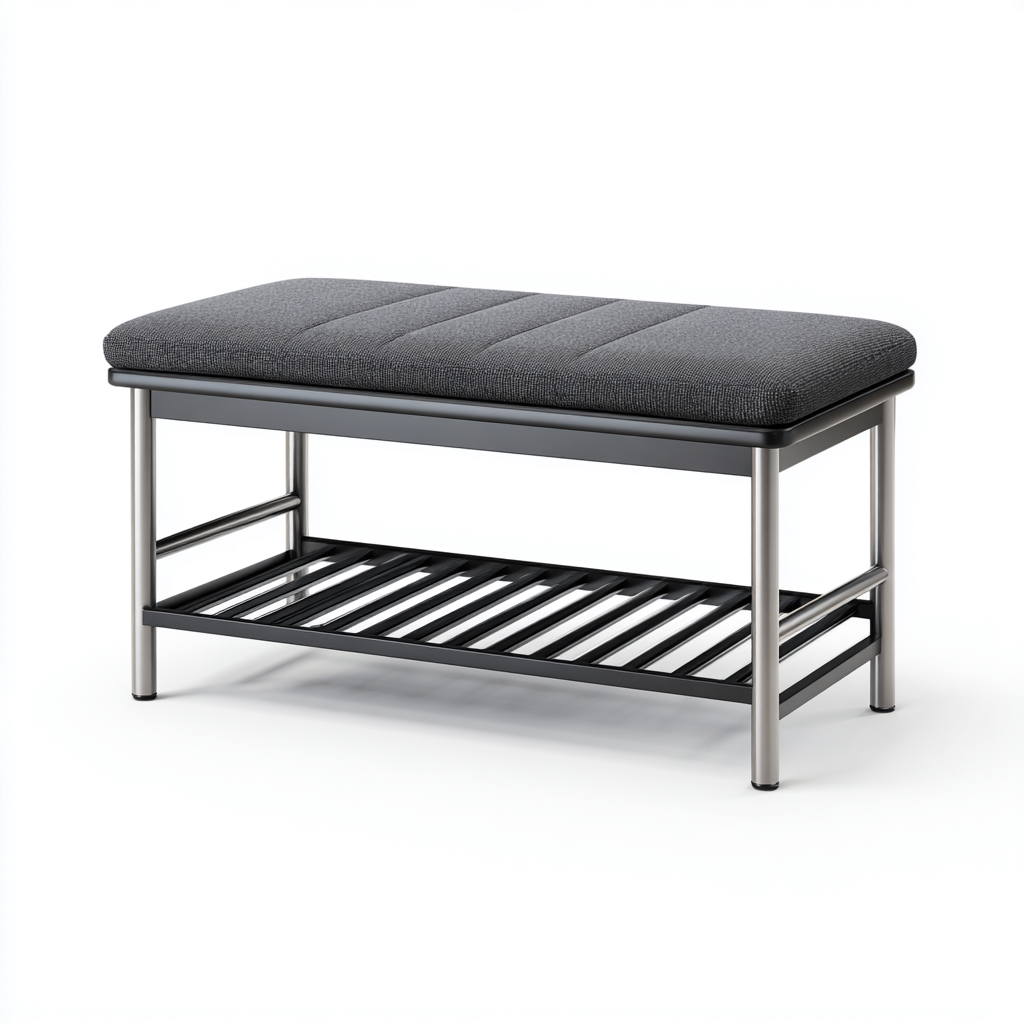 Scarpiera-Tessuto-Metallo-92x34x46 cm-Grigio scuro-Nero-Stile moderno-Nestgetly