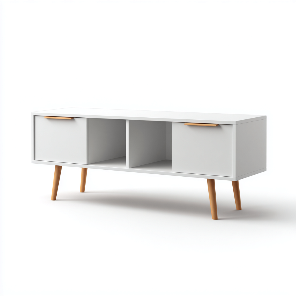 Mobile TV-legno-174x42x56 cm-bianco-design nordico-Nestgetly