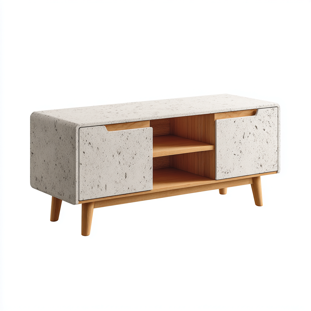 Mobile TV-legno-cemento-158x42x46 cm-bianco-design contemporaneo-Nestgetly