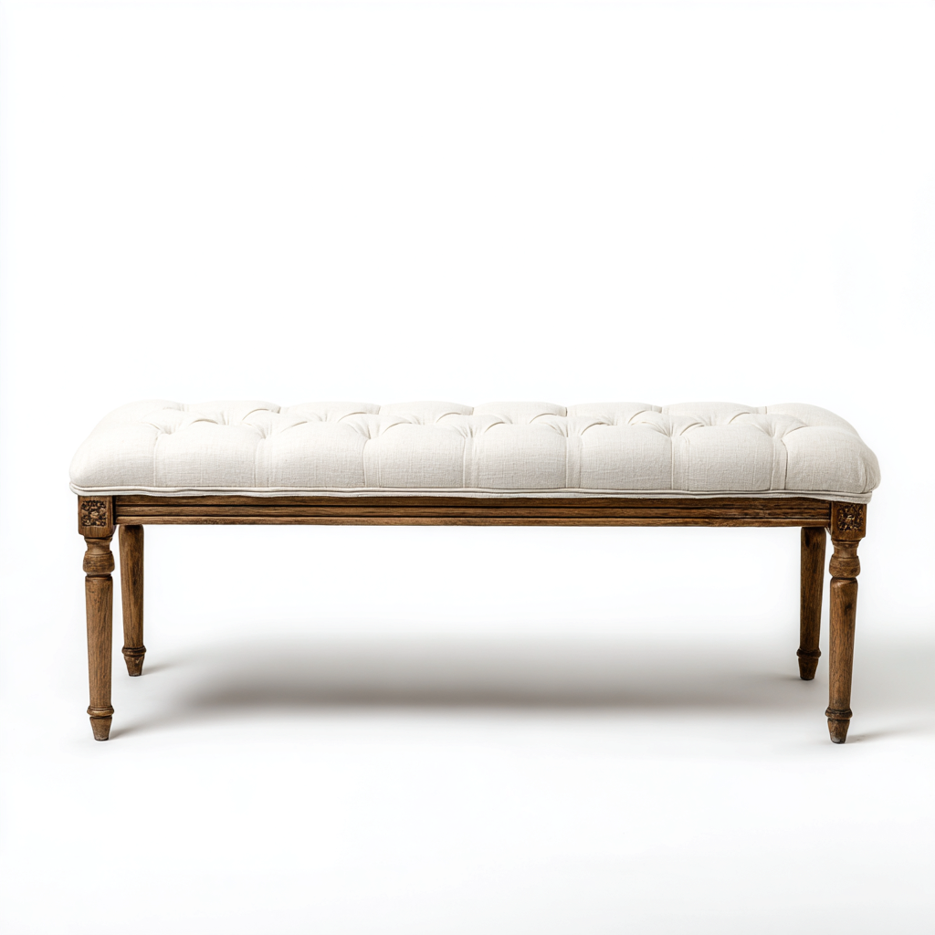 Panca da ingresso - tessuto-legno - 120x40x48 cm - bianco naturale - stile classico-Nestgetly